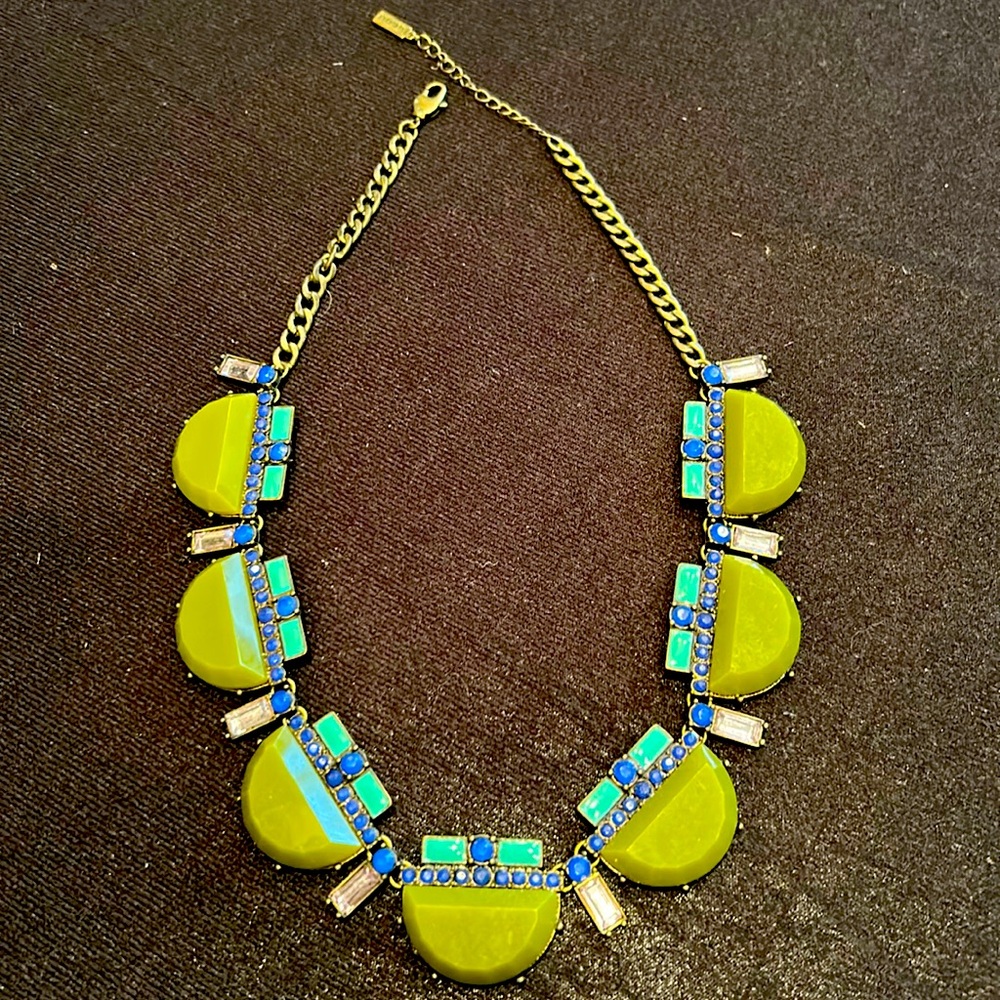 Like new Art Nouveau inspired necklace in a beautiful olive+indigo color story
